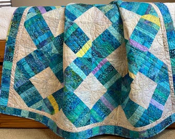 Quilt Handgemachter Batik Türkis Aqua und Blues Quilted Überwurf