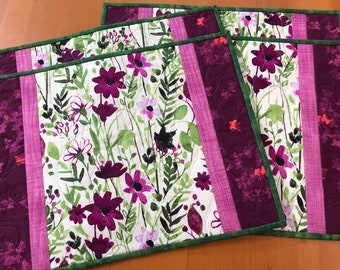 Placemats Flowers Set of Four Floral Fuchsia Magenta Handmade Table Kitchen Decor