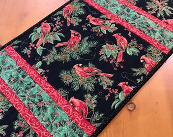 Christmas Table Runner Cardinal Birds Handmade Quilted Holiday Decor