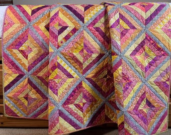 Handgemachte Patchwork Quilt Scrappy Rosa und Gelb String Quilted Throw Home Decor