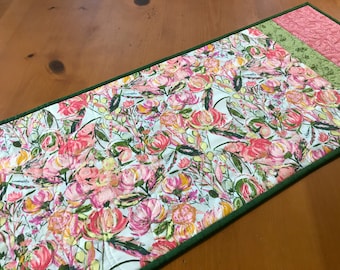 Table Runner Floral Pink Green Quilted Handmade Gift Home Decor