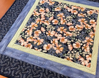 Handmade Quilted Table Topper with Peach Flowers Home Decor