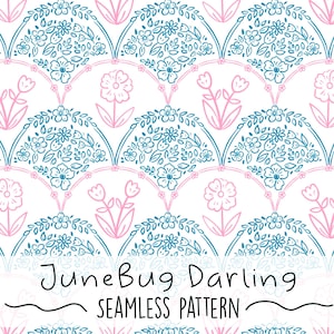 Scalloped Floral Seamless Pattern Pink Scrapbooking Digital Papers Commercial Use PNG
