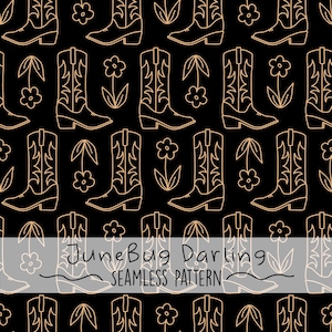 Cowgirl Boots Seamless Repeat Pattern Hand Drawn Digital Art Western PNG Digital Pattern Cute Sublimation Art Western Minimalist Design