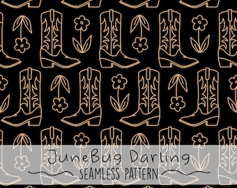 Botas de caubói - Estampa repetida sem costura - Arte digital desenhada à mão - Estilo faroeste - PNG - Arte para sublimação - Design minimalista e fofo