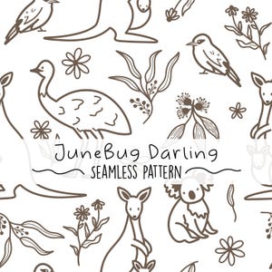 Australian Wildlife Seamless Repeat Pattern Hand Drawn Digital Art Aussie PNG Digital Pattern Cute Nursery Art Cute Animals Sublimation