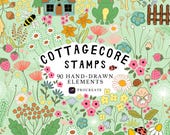 Cottagecore Procreate Stamps Digital Download Hand Drawn Brush Set Commercial Use Elements For Digital Art Procreate Tools Bundle Pack