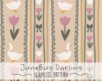 Coquette Goose Seamless Repeat Pattern Hand Drawn Digital Art Geese PNG Farm Animal Digital Pattern Cute Nursery Art Cottagecore Goose