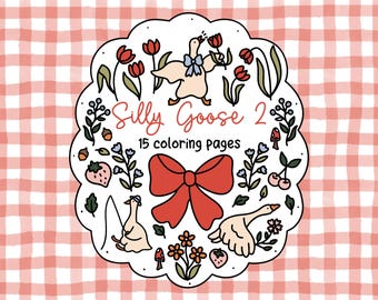 Páginas para colorir Silly Goose Coquette para adultos, download digital, desenhadas à mão para relaxamento, presente para impressão em PDF, artesanato fácil para crianças