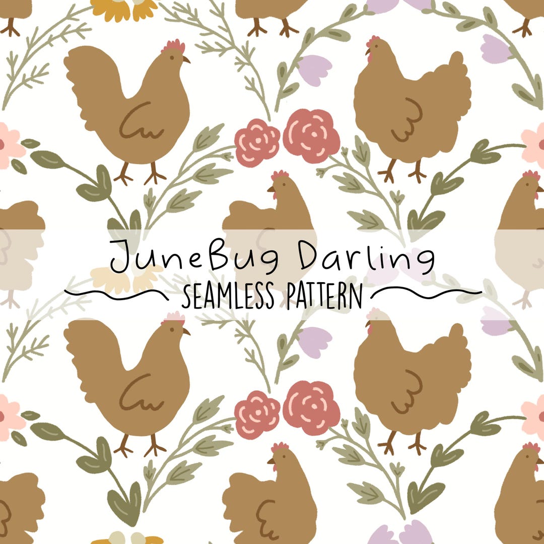 Chicken Repeat Pattern Chickens Seamless Repeat Pattern Hand Drawn Digital Art Spring PNG ...