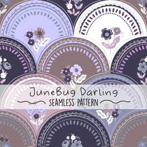 Retro Floral Nahtlose Jakobsmuschel-Wiederholungsmuster Hand gezeichnet Digitale Kunst Frühling PNG Digitale Muster Niedlich Blume Floral Sublimation Lila
