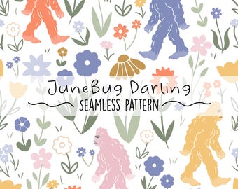 Cute Bigfoot Seamless Pattern Cute Repeating Pattern Colorful Hand Drawn Digital Download Surface Pattern Sasquatch Design Kids Room Art