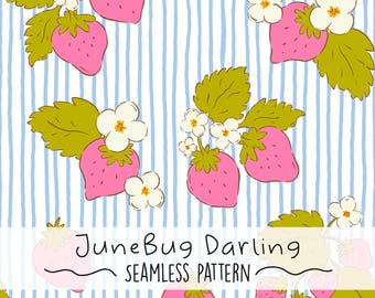 Strawberry Seamless Repeat Pattern Hand Drawn Digital Art Spring PNG Digital Pattern Cute Summer Repeating Pattern Trendy Sublimation Fruit