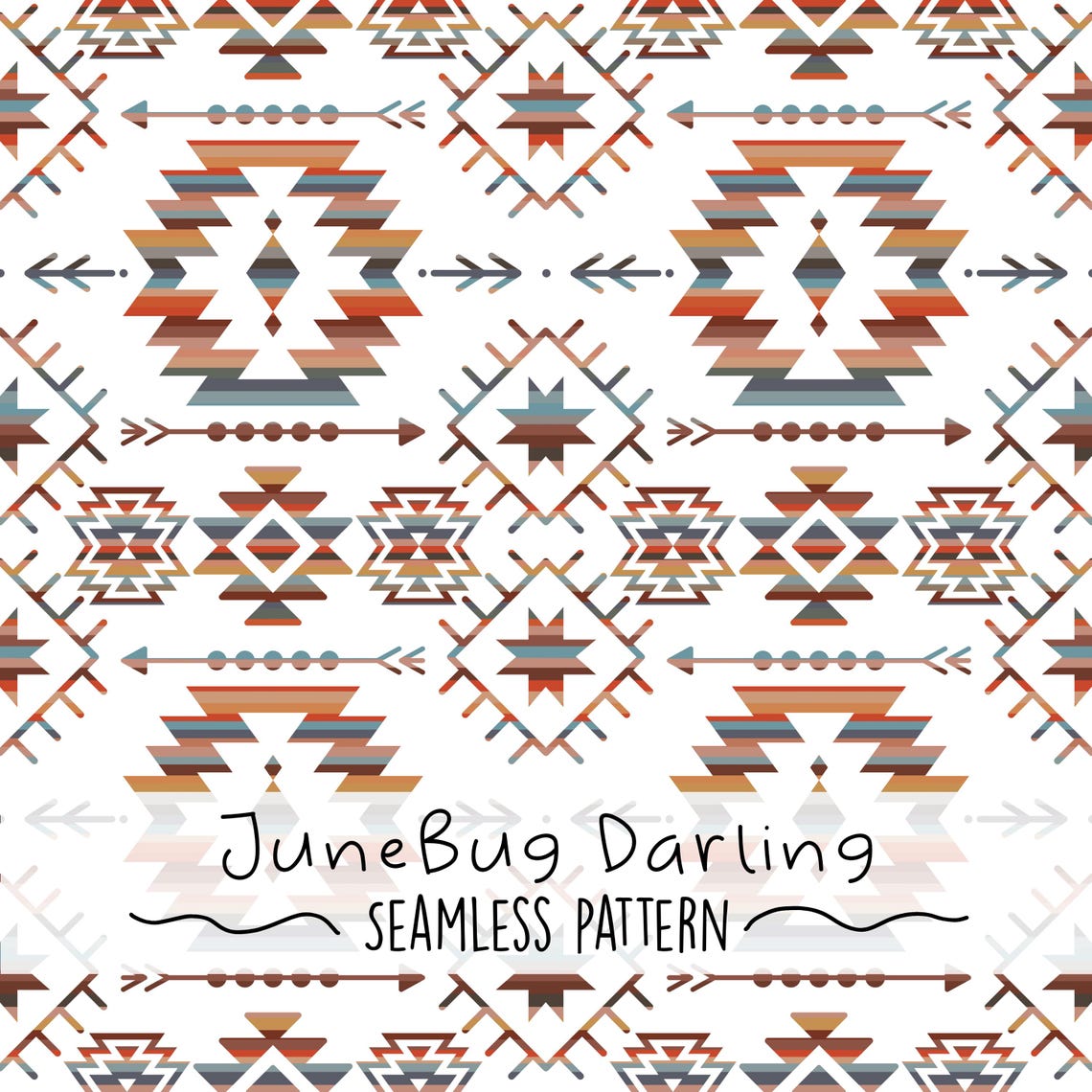Red Western Repeat Pattern Western Aztec Seamless Repeat Pattern Hand Drawn Digital Art ...