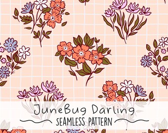 Retro Floral Seamless Repeat Pattern Hand Drawn Digital Art Spring PNG Digital Pattern Cute Peach Floral Sublimation Vintage Floral Design