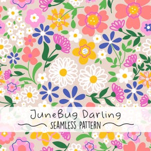 Floral Seamless Repeat Pattern Hand Drawn Digital Art Spring PNG Digital Pattern Cute Garden Flower Garden Sublimation Easter Flowers