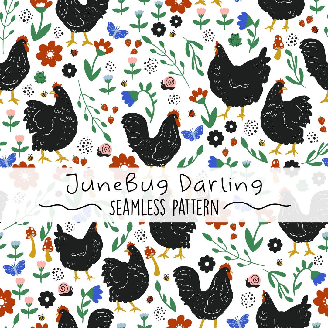 Chickens Seamless Repeat Pattern Hand Drawn Farm Digital Papers Spring ...