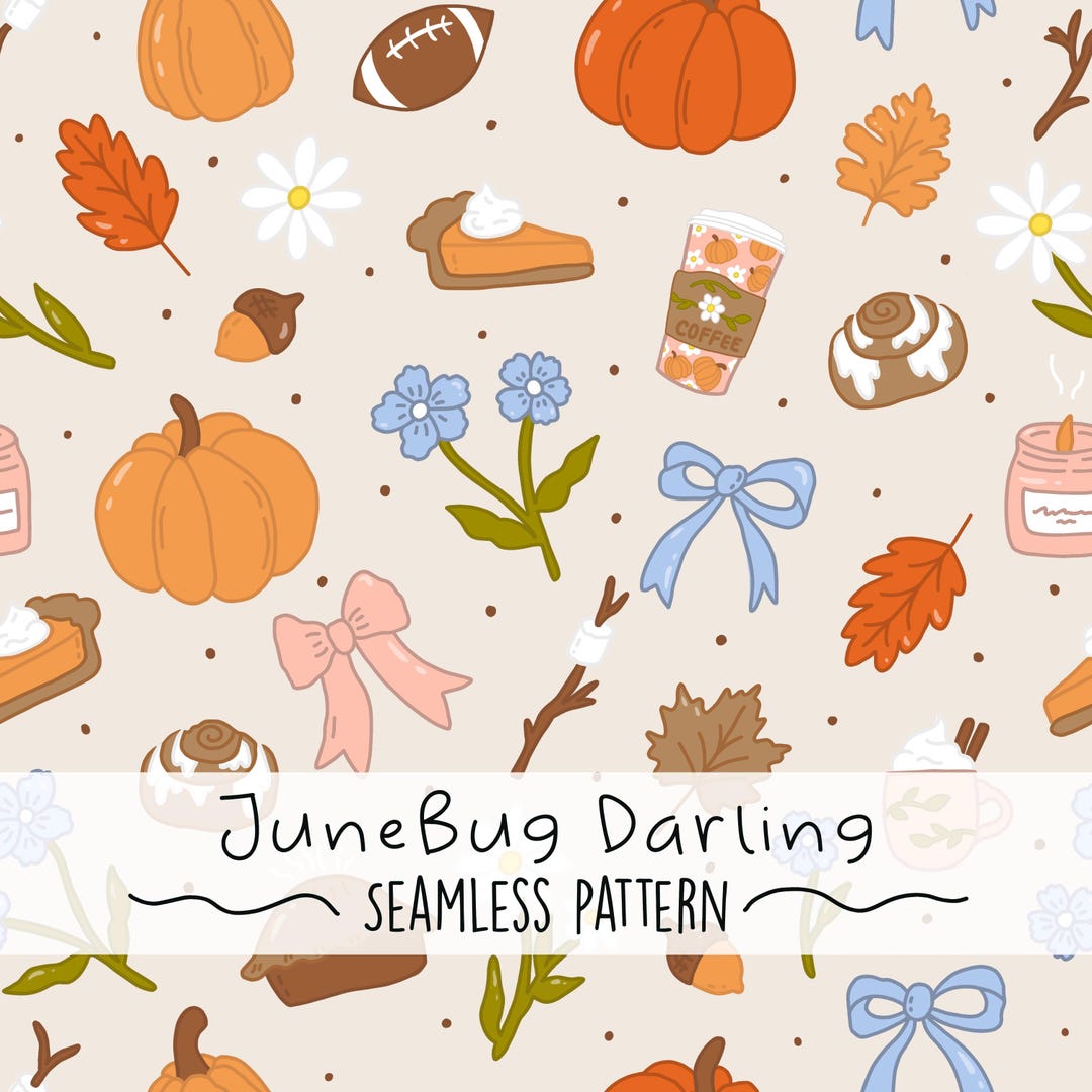 October Continuous Patten Fall Favourites Seamless Repeat Pattern Hand Drawn Digital Paper for ...
