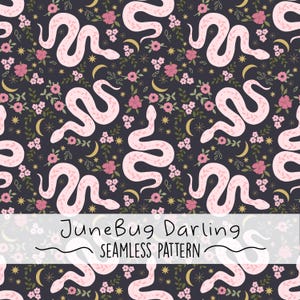 Boho Snakes Seamless Repeat Pattern Hand Drawn Digital Art PNG Digital Floral Repeating Pattern Floral Sublimation Celestial Serpent Art