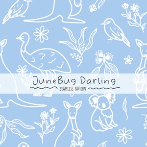 Australian Wildlife Seamless Repeat Pattern Hand Drawn Digital Art Aussie PNG Digital Pattern Cute Nursery Art Cute Animals Sublimation