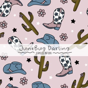 Western Cowgirl Seamless Repeat Pattern Hand Drawn Digital Art PNG Digital Pattern Design Pink Cowgirl Pattern Sublimation Cute Cactus Art