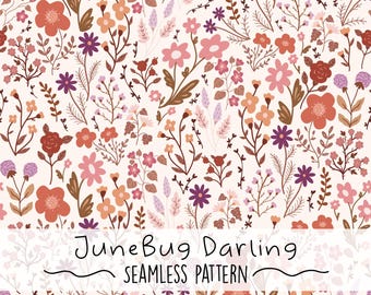Pink Floral Seamless Repeat Pattern Hand Drawn Digital Art Spring PNG Digital Pattern Cute Nursery Art Flower Garden Sublimation