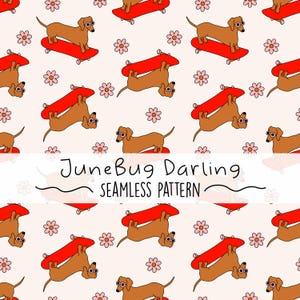 Dachshund Seamless Repeat Pattern Hand Drawn Digital Art Dog Lover PNG Digital Pattern Cute Dog Seamless Art Funny Sausage Dog Wiener Dog