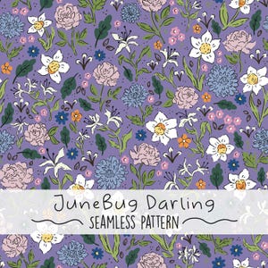 Floral Seamless Repeat Pattern Hand Drawn Digital Art Spring PNG Digital Pattern Cute Nursery Art Purple Flower Garden Sublimation