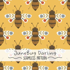 Bees & Florals Seamless Repeat Pattern Hand Drawn Digital Art Spring PNG Digital Pattern Cute Flower Repeating Pattern Floral Sublimation