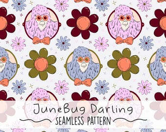 Cute Bigfoot Seamless Pattern Cute Repeating Pattern Colorful Hand Drawn Digital Download Surface Pattern Sasquatch Design Kids Room Art