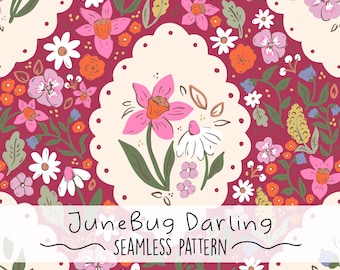 Retro Blumen Nahtlos Wiederholungsmuster Hand gezeichnet Digitale Kunst Frühling PNG Digitales Muster Niedliche Blume wiederholendes Muster Floral Sublimation