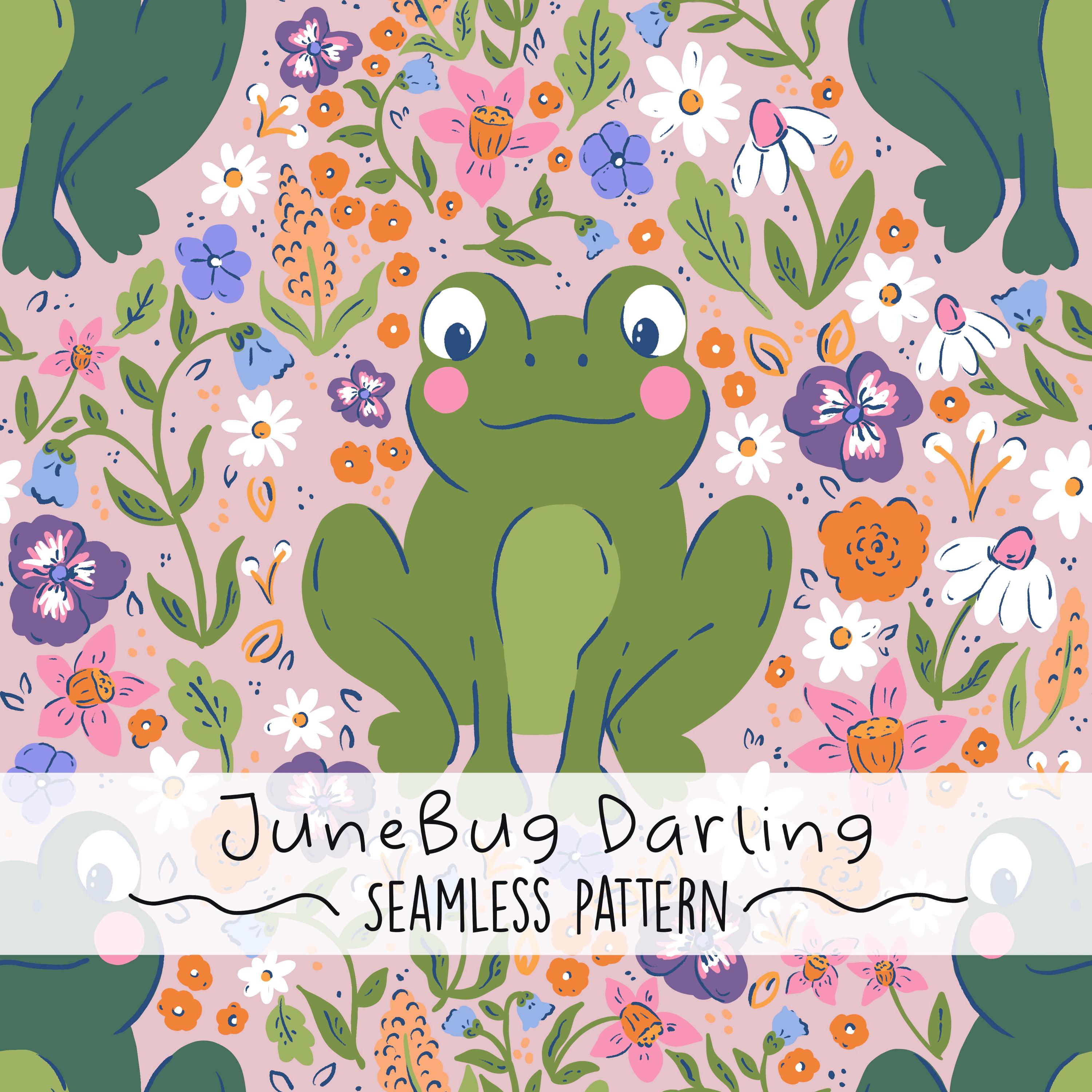 Frog Repeating Pattern Frogs & Florals Seamless Repeat Pattern Hand Drawn Digital Art Spring ...
