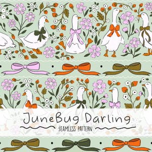 Silly Goose Seamless Repeat Pattern Hand Drawn Digital Art Geese PNG Farm Animal Digital Pattern Cute Nursery Art Retro Cottagecore Design