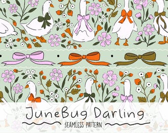 Silly Goose Seamless Repeat Pattern Hand Drawn Digital Art Geese PNG Farm Animal Digital Pattern Cute Nursery Art Retro Cottagecore Design