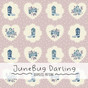 Retro Cowgirl Valentines Day Seamless Repeat Pattern Hand Drawn Digital Art Western PNG Cute Cowboy Boots Western Vintage Cowgirl Art