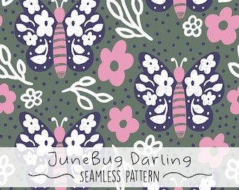 Blumen Schmetterling Musterdesign Hand gezeichnet Digitale Kunst Frühling PNG Digitales Muster Niedliche Blume wiederholendes Muster Floral Sublimation