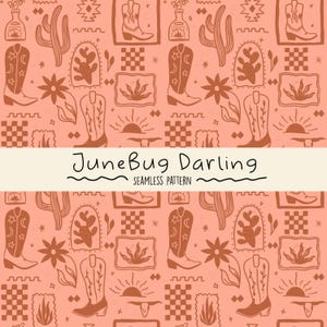 Boho Cowgirl Seamless Repeat Pattern Hand Drawn Digital Art Western PNG Digital Pattern Cute Western Boho Art Southwestern