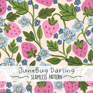Erdbeere Musterdesign Hand gezeichnet Digitale Kunst Frühling PNG Digitales Muster Niedliche Sommer-Wiederholungsmuster Trendy Sublimationsfrucht