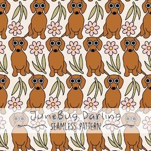 Dachshund Seamless Repeat Pattern Hand Drawn Digital Art Dog Lover PNG Digital Pattern Cute Dog Seamless Art Sausage Dog Wiener Dog