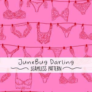 Lingerie Girlie Pink Seamless Pattern Design Hand Drawn Repeat Pattern  Minimalist Art Cute Boudoir Whimsical Pattern Sketch Line Art