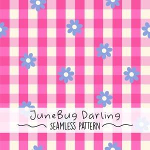 Gingham Seamless Repeat Pattern Hand Drawn Digital Art Spring PNG Digital Pink Cute Background Repeating Pattern Sublimation Minimalist