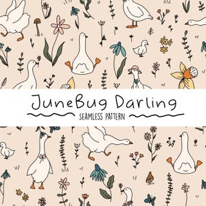 Silly Goose Seamless Repeat Pattern Hand Drawn Digital Art Geese PNG Farm Animal Digital Pattern Cute Nursery Art