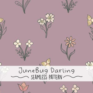 Floral Seamless Repeat Pattern Hand Drawn Digital Art Spring PNG Digital Pattern Cute Garden Flower Sublimation Purple Floral Muted Tones