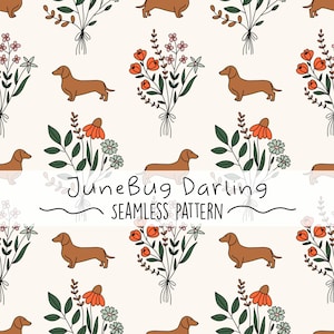 Dachshund Seamless Repeat Pattern Hand Drawn Digital Art Dog Lover PNG Digital Pattern Cute Dog Seamless Art Sausage Dog Wiener Dog