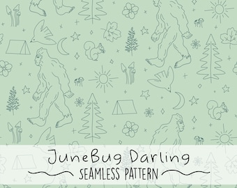 Boho Bigfoot Seamless Pattern Repeating Pattern Colorful Hand Drawn Commercial Use Sasquatch Design