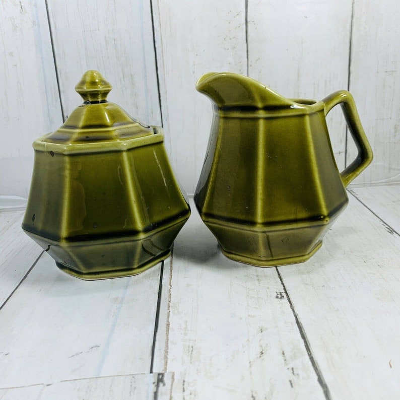 Homer Laughlin Green MADRID Creamer Sugar With Lid Dinnerware