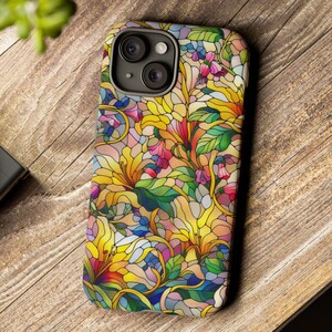 June Honeysuckle Birthday Flower Stained Glass iPhone Case, iPhone 14-16, Stained Glass Style Floral Display, floral Honeysuckle iPhone case