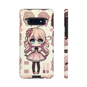 Anime Samsung Phone Case featuring cute young girl. Great gift for self or others. Coquette young girl anime phone case, Anime merch gift