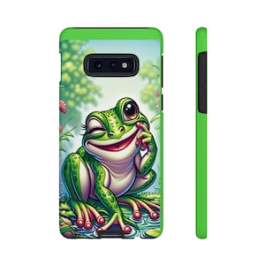 Schattig telefoonhoesje knipogende kikker, stoere Samsung Galaxy-hoes, schattig dierenontwerp, beschermhoes, telefoonaccessoires. Leuke amfibiestijl.