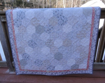 Gray, pink and white baby quilt